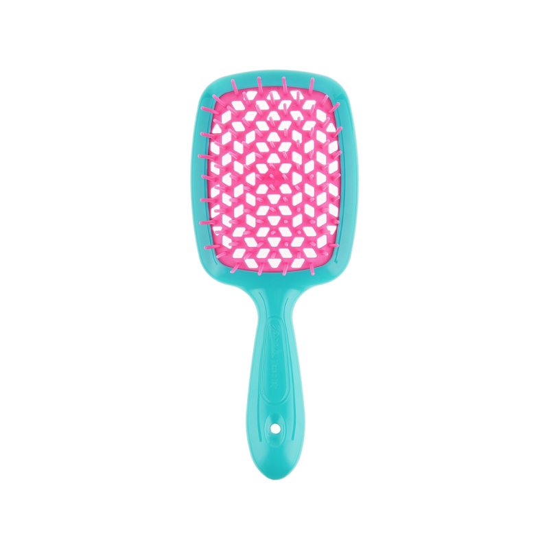 HAIR BRUSH RECTANGULAR TURQUOISE WITH PINK