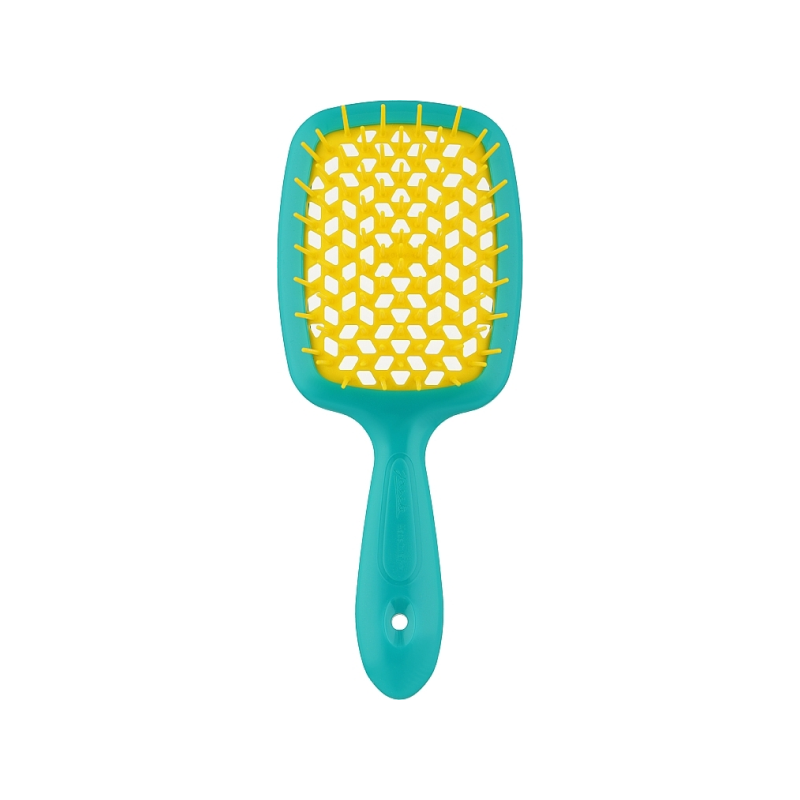 HAIR BRUSH RECTANGULAR TURQUOISE WITH YELLOW