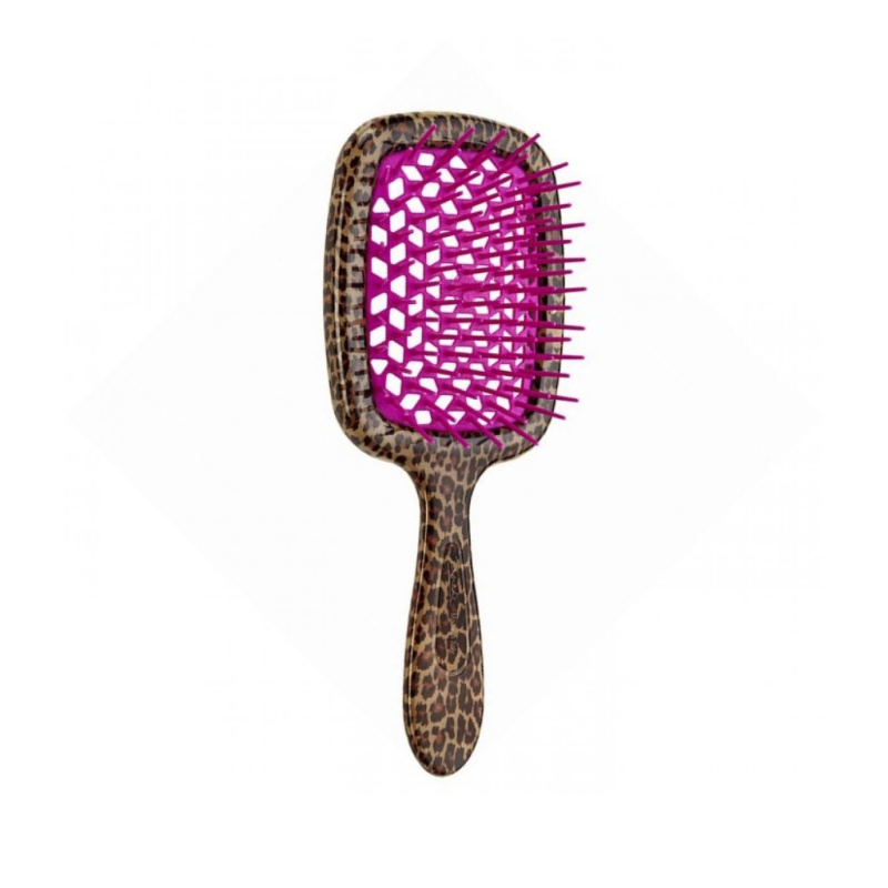 RECTANGULAR LEOPARD HAIR BRUSH WITH FUCHSIA