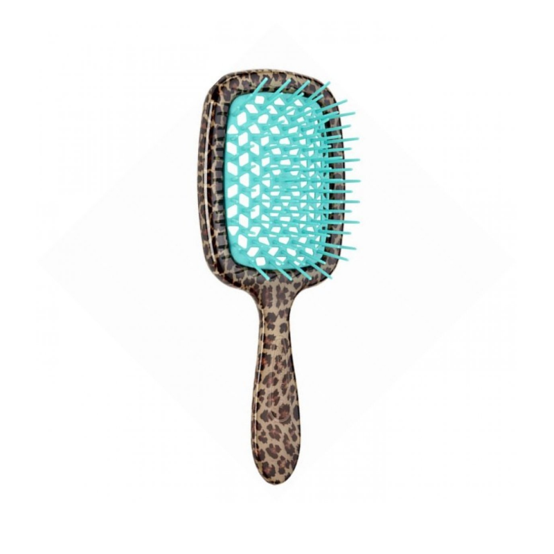 HAIR BRUSH RECTANGULAR LEOPARD WITH BLUE