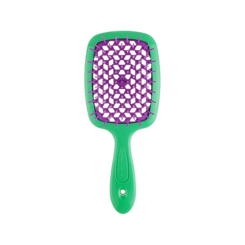 HAIR BRUSH RECTANGULAR GREEN WITH FUCHSIA
