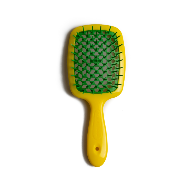 HAIR BRUSH RECTANGULAR YELLOW WITH GREEN
