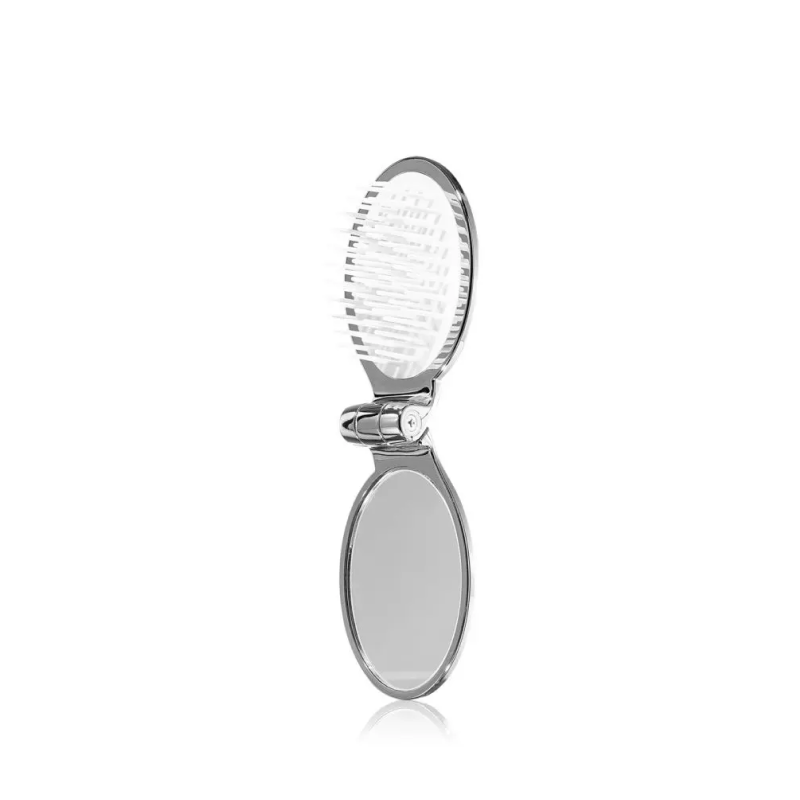 FOLDING HAIR BRUSH SILVER WITH MIRROR